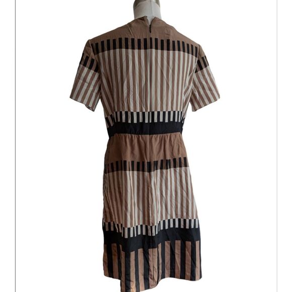 Marni Striped Brown and Black Shift Short Sleeves 💯 Silk Dress 42 - Picture 13 of 14